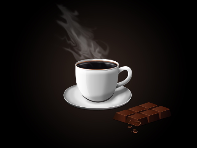 Чашка кофе с плиткой шоколада