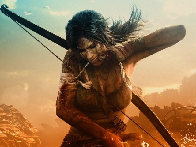 Лучница перевязывает рану в игре Tomb Raider