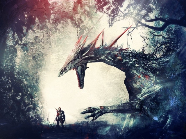 Дракон и воин в игре Dragon Age Origins
