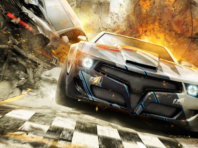 Взрывы позади автомобиля из игры