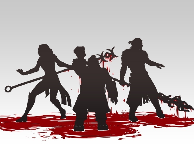 Герои игры Dragon Age Inquisition по колено в крови