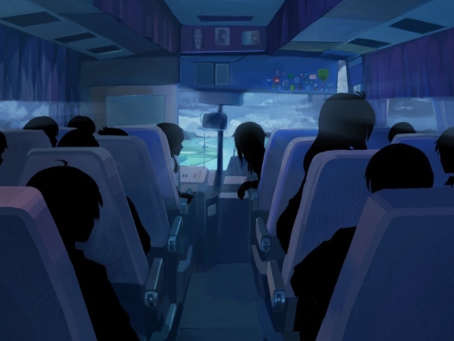 Люди в автобусе в игре Бесконечное лето