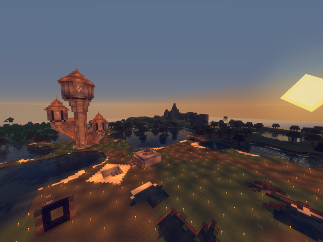 Солнце над равниной в игре Minecraft