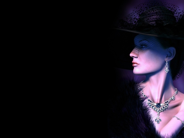 Девушка в старинной шляпе, черный фон
