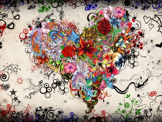 Орнамент из цветов в форме сердца