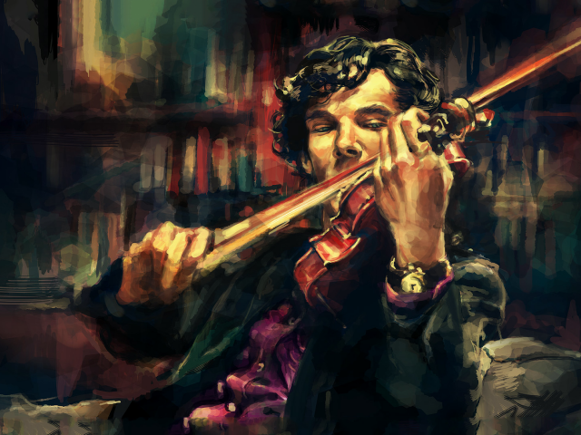 Шерлок играет на скрипке, арт