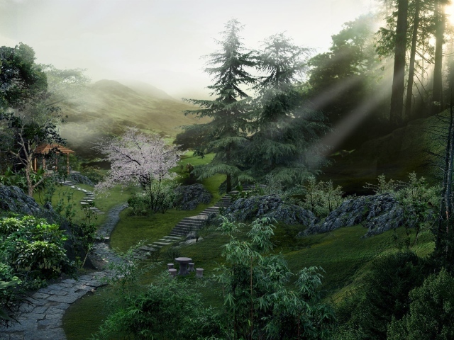 Ухоженный сад на опушке леса