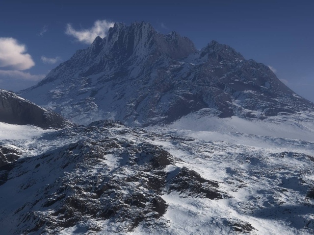 Подъем к вершине горы, снег