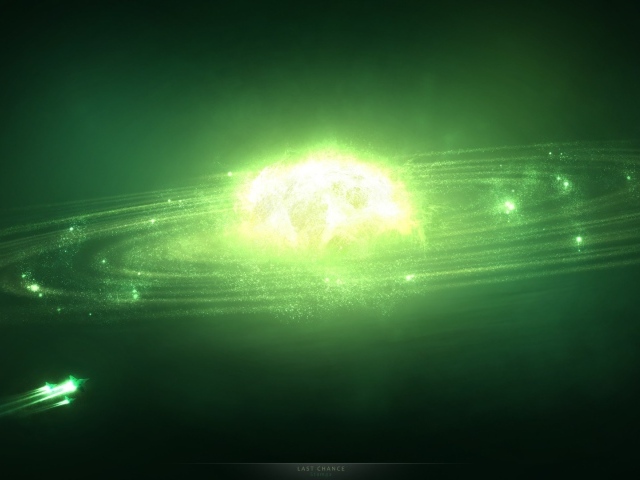 Планетная система в зеленой дымке