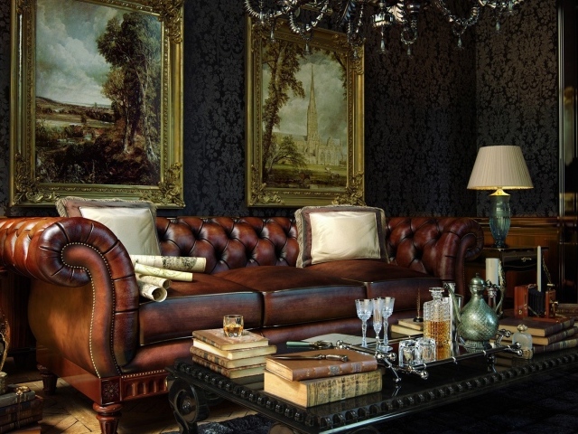 Роскошный кожаный диван в богатой гостиной