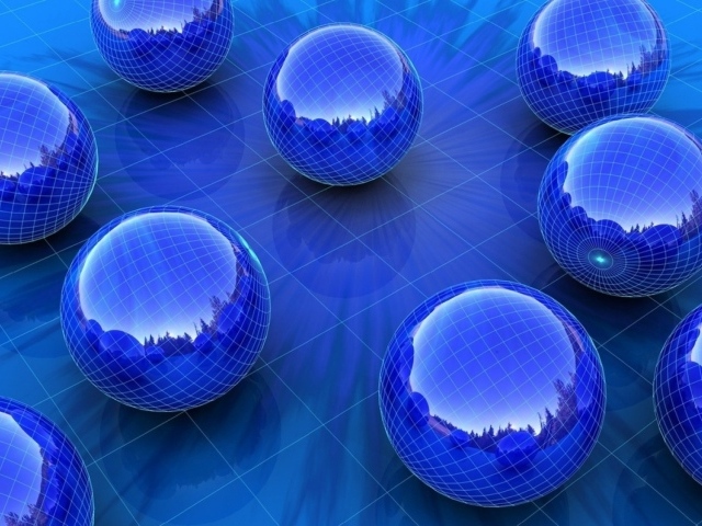 Голубые шары на голубой поверхности, 3-Д графика