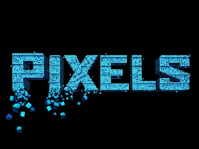 Надпись Пиксели на черном фоне, 3Д графика