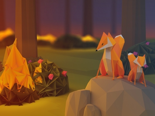 Лисы в лесу, 3-Д модель