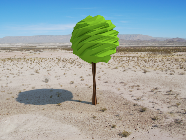 Зеленое дерево в пустыне, 3Д графика