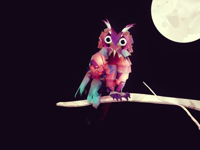 Сова на ветке, 3-Д графика