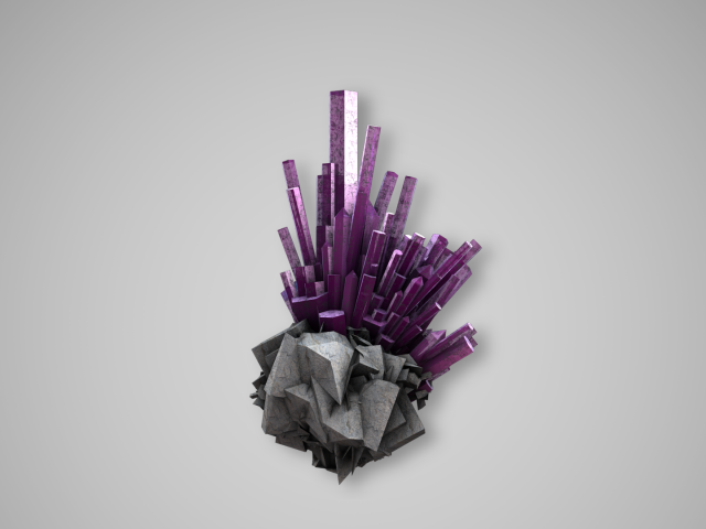 Фиолетовые кристалы на сером камне