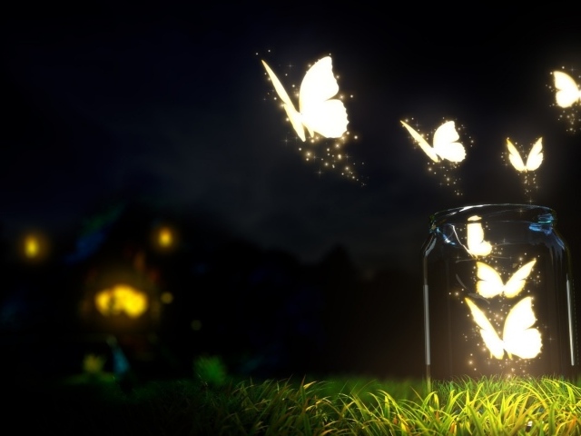 Светящиеся бабочки вечером