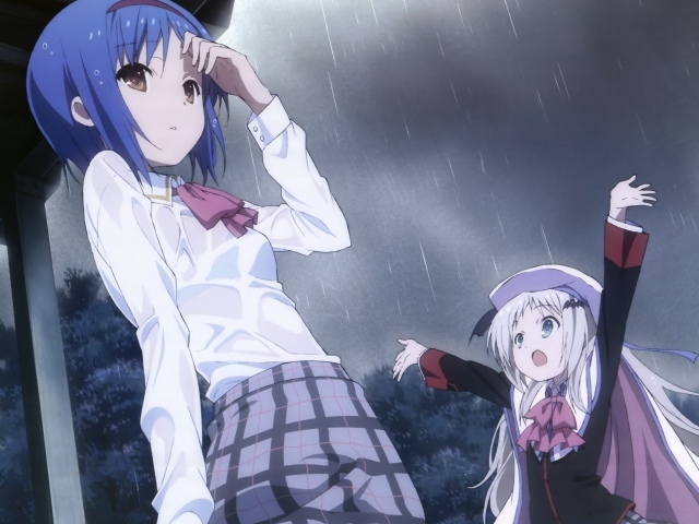 Аниме девушки Маленькие проказники под дождем