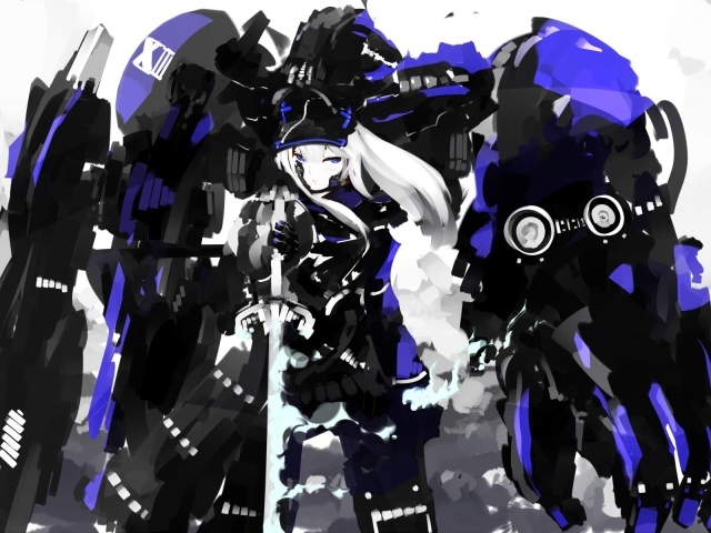 Аниме девушка и синий робот