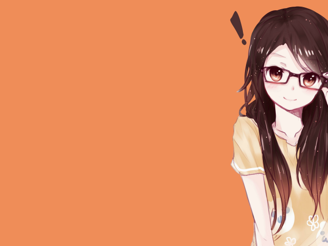 Аниме девочка в очках на оранжевом фоне
