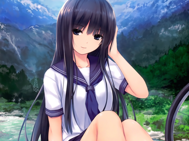 Девушка аниме на фоне гор, Coffee-Kizoku