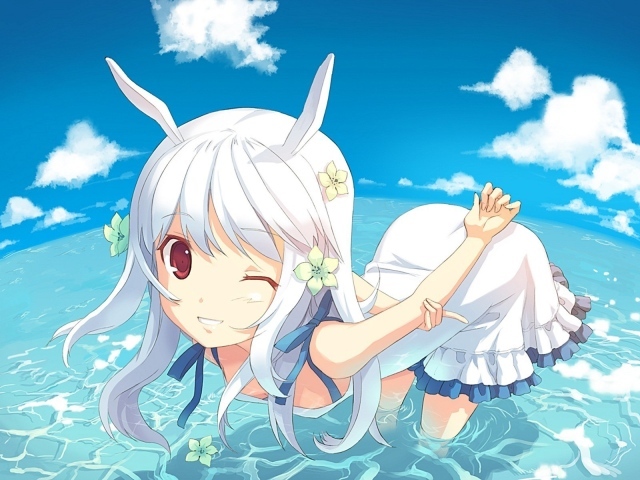 Блондинка в море в аниме DJ Max