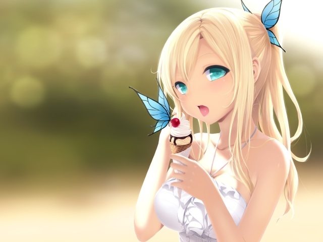 Девочка ест мороженое в аниме Boku wa Tomodachi ga Sukunai