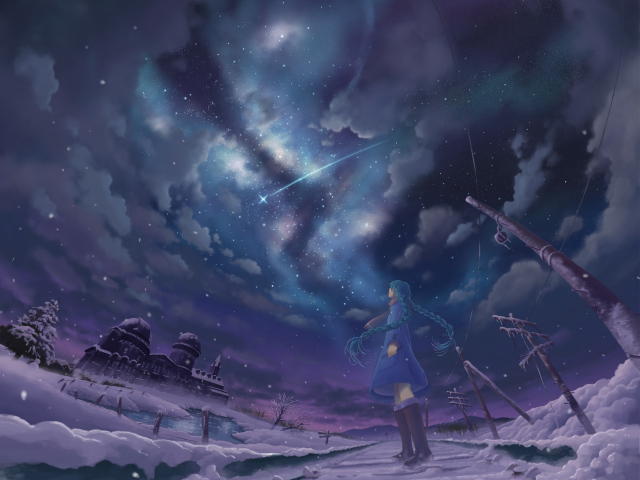Девушка смотрит на комету, аниме