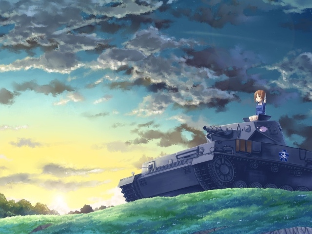 Девушка на броне в аниме Танкистки