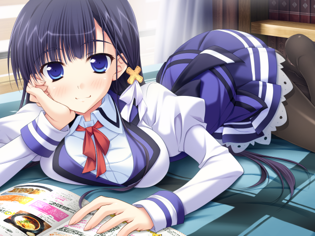 Длинные черные волосы у девушки аниме