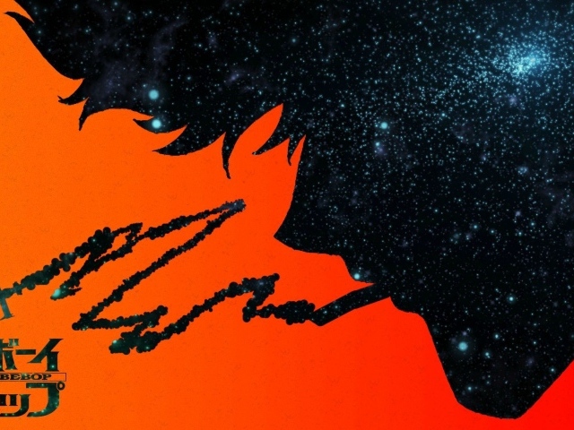 Оранжево черный постер аниме Ковбой Бибоп
