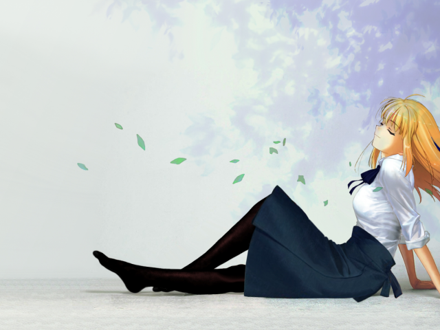 Рыжая девушка села на пол отдохнуть, аниме Ночь прибытия