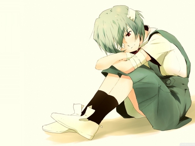 Грустная Анаями из аниме сидит на полу