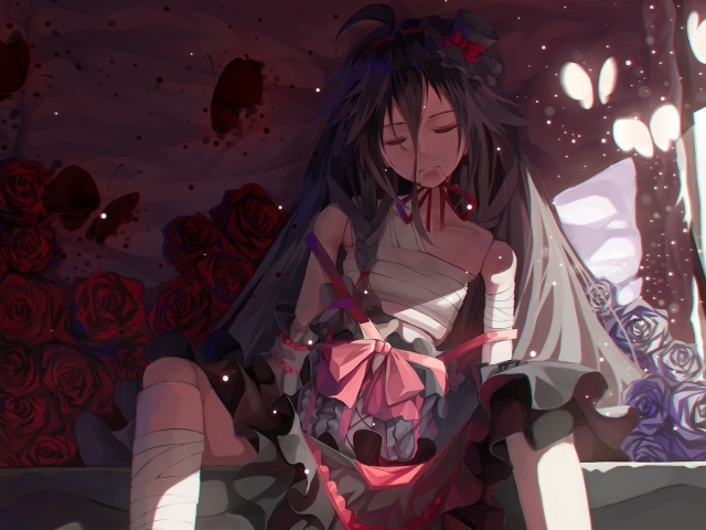 Грустный вокалоид среди роз