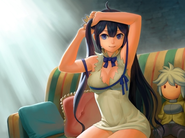 Девушка поправляет прическу, аниме Может, я встречу тебя в подземелье