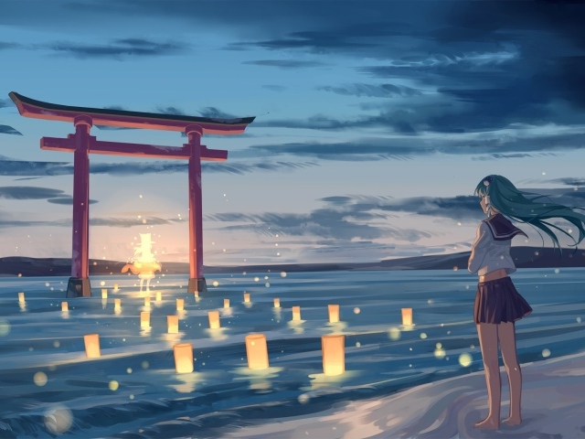 Девушка поклоняется богине Сувако Мория, аниме