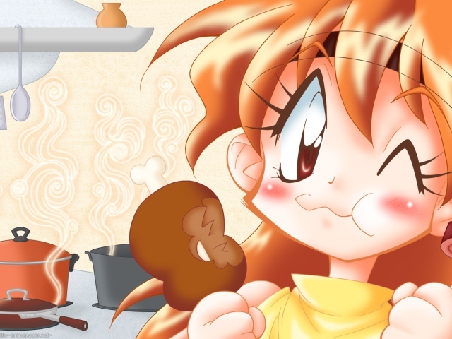 Девушка аниме Рубаки кушает мороженое