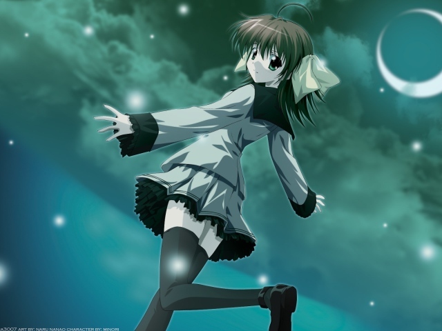 Девушка на фоне неба в аниме Эф - история воспоминаний