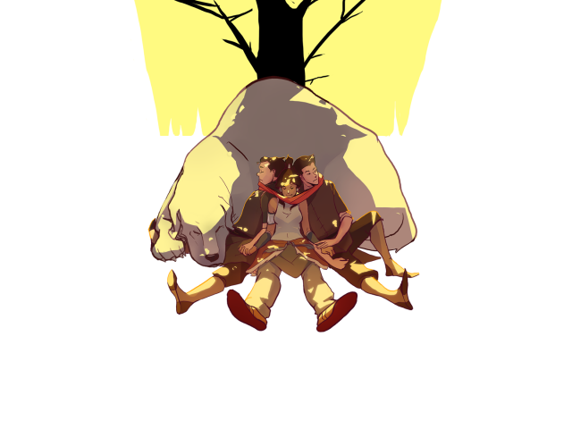 Три персонажа аниме Легенда о Корре спят у бока животного