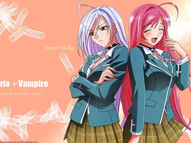 Две девушки в аниме Крестик + Вампир
