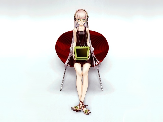 Аниме девушка вокалоид с компьютером