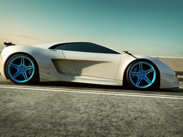 Белый спортивный автомобиль с голубыми дисками