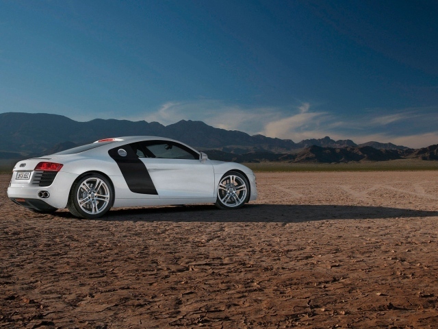 Белый Audi R8 на пустыре