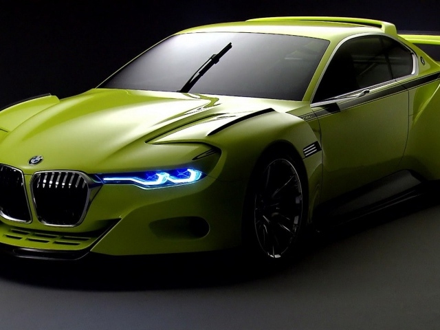 Светло зеленый БМВ, неоновые фары