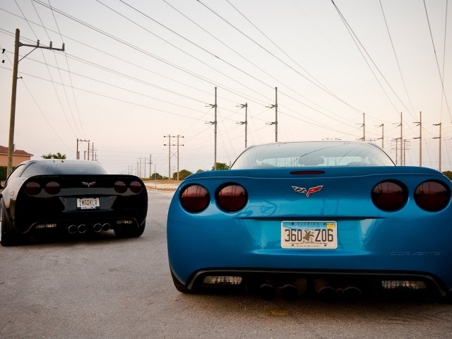 Черный и синий спортивные Chevrolet Corvette