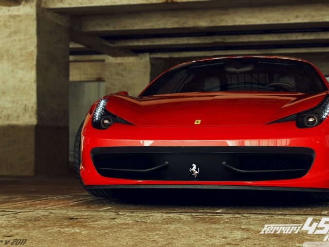 Автомобиль Ferrari 458 на подземной парковке
