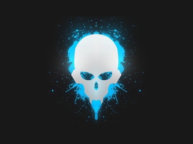 Голубой череп на сером фоне