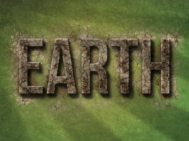 Надпись Земля, зеленый фон