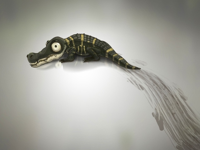 Крокодил оставил след на сером фоне