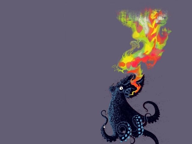Огнедышащий осьминог, серый фон